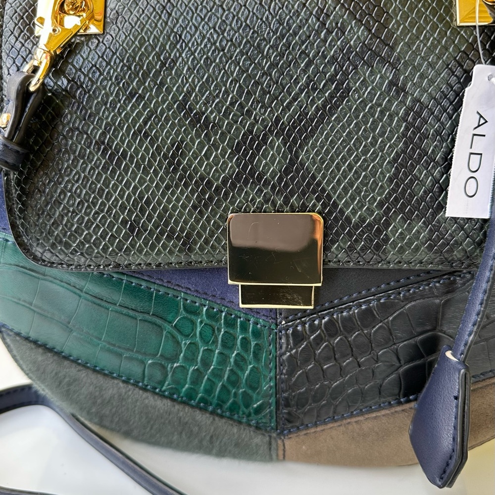 ALDO Rodriguez-4 Patchwork Snakeskin Saddle Crossbody Bag NWT - Picture 3 of 14